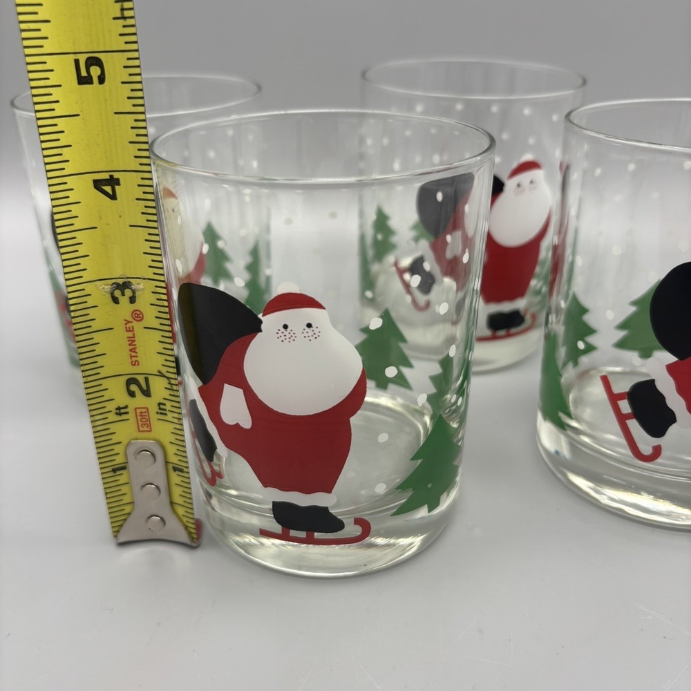 Vintage Set of 4 Crate and Barrel Ice Skating Santa Double Old Fashioned Glasses - Picture 6 of 7